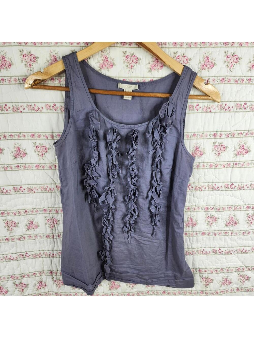 J.Crew Women's Gray Cotton Tank Top with Ruffle Detail Size 0